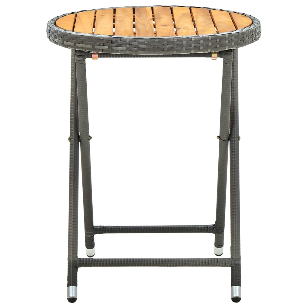 Mesa de chá 60 cm vime PE e madeira de acácia maciça cinzento