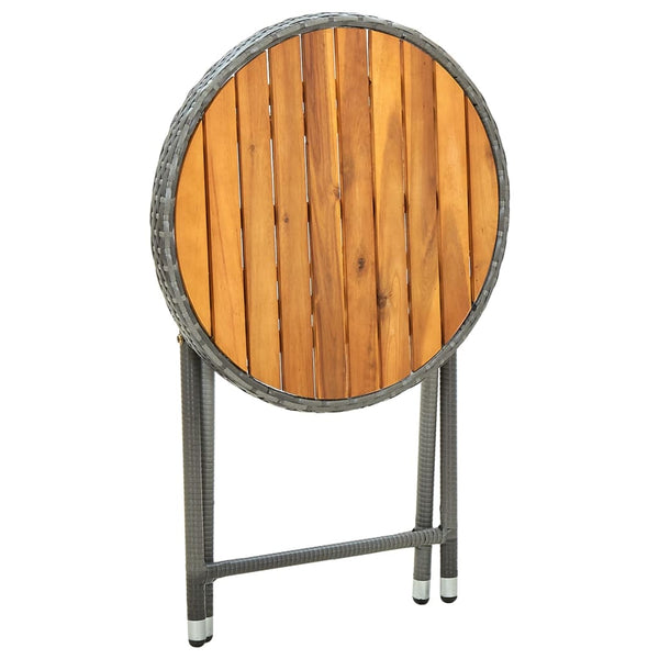Mesa de chá 60 cm vime PE e madeira de acácia maciça cinzento