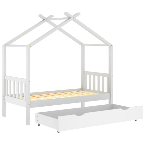 Estrutura cama criança c/ gaveta 80x160 cm pinho maciço branco