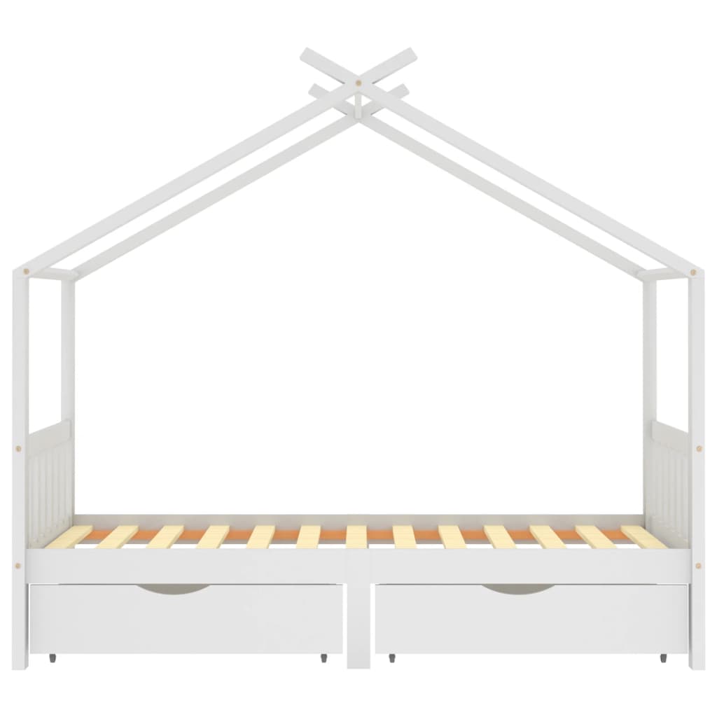 Estrutura cama criança c/ gavetas 90x200 cm pinho maciço branco