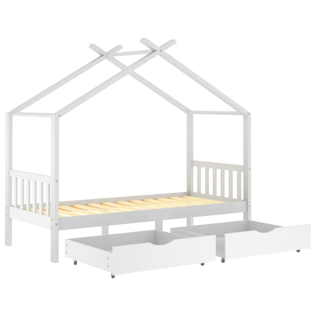 Estrutura cama criança c/ gavetas 90x200 cm pinho maciço branco