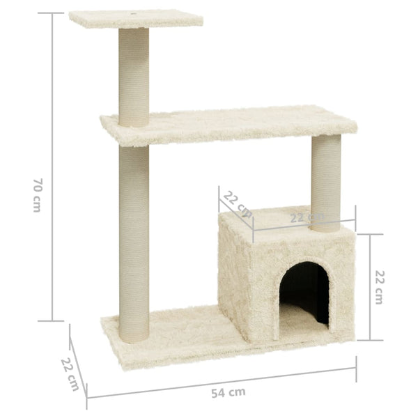 Árvore para gatos c/ postes arranhadores sisal 70 cm cor creme