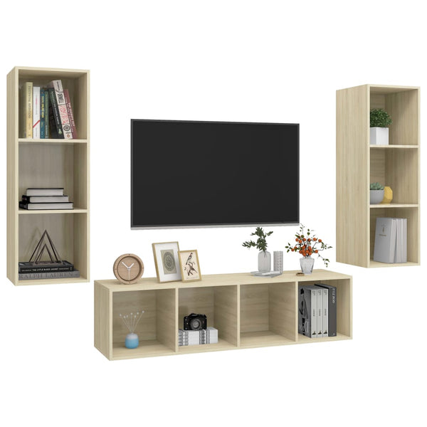 3 pcs conjunto móveis de TV derivados madeira carvalho sonoma