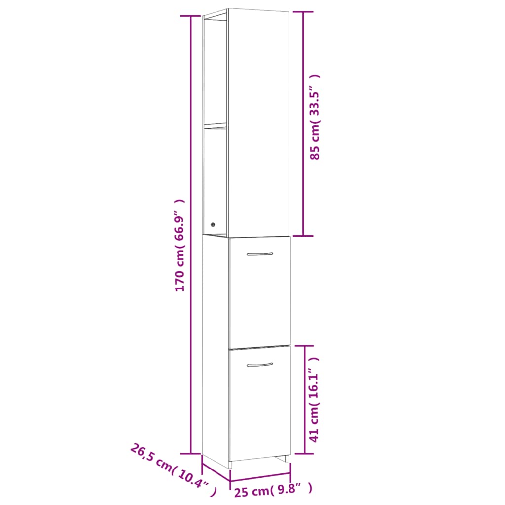 Bathroom cabinet 25x26.5x170cm white wood