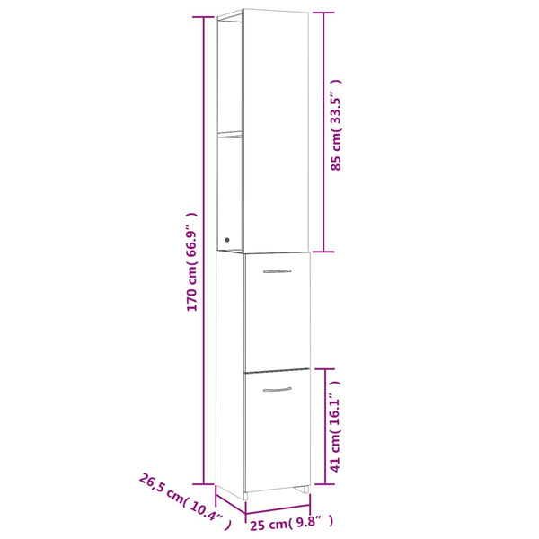 Bathroom cabinet 25x26.5x170cm white wood