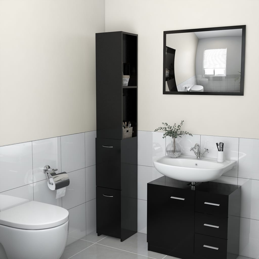 Armário casa de banho 25x26,5x170 cm derivados de madeira preto