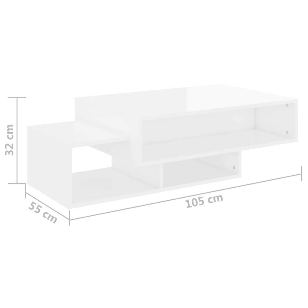 Mesa de centro 105x55x32 cm derivados madeira branco brilhante