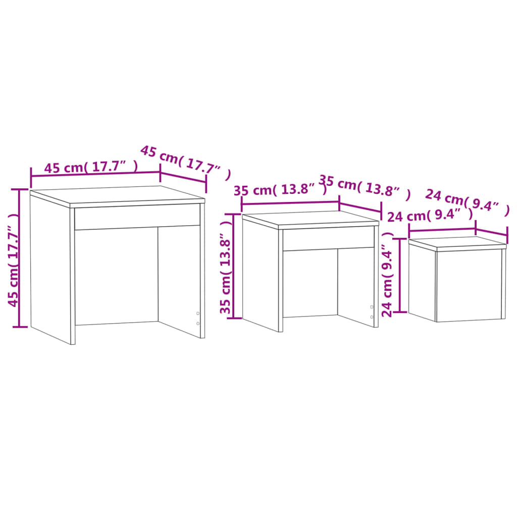 Mesas de encastrar 3 pcs madeira processada branco