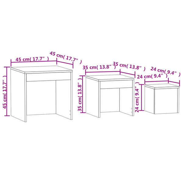 Mesas de encastrar 3 pcs madeira processada branco