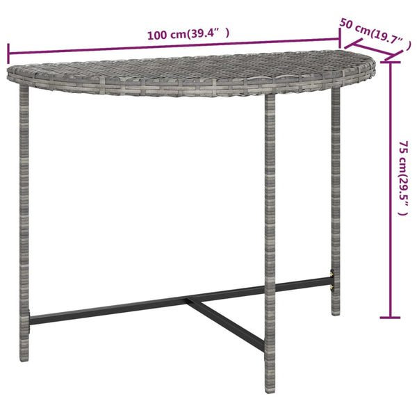 Mesa de jardim 100x50x75 cm vime PE cinzento