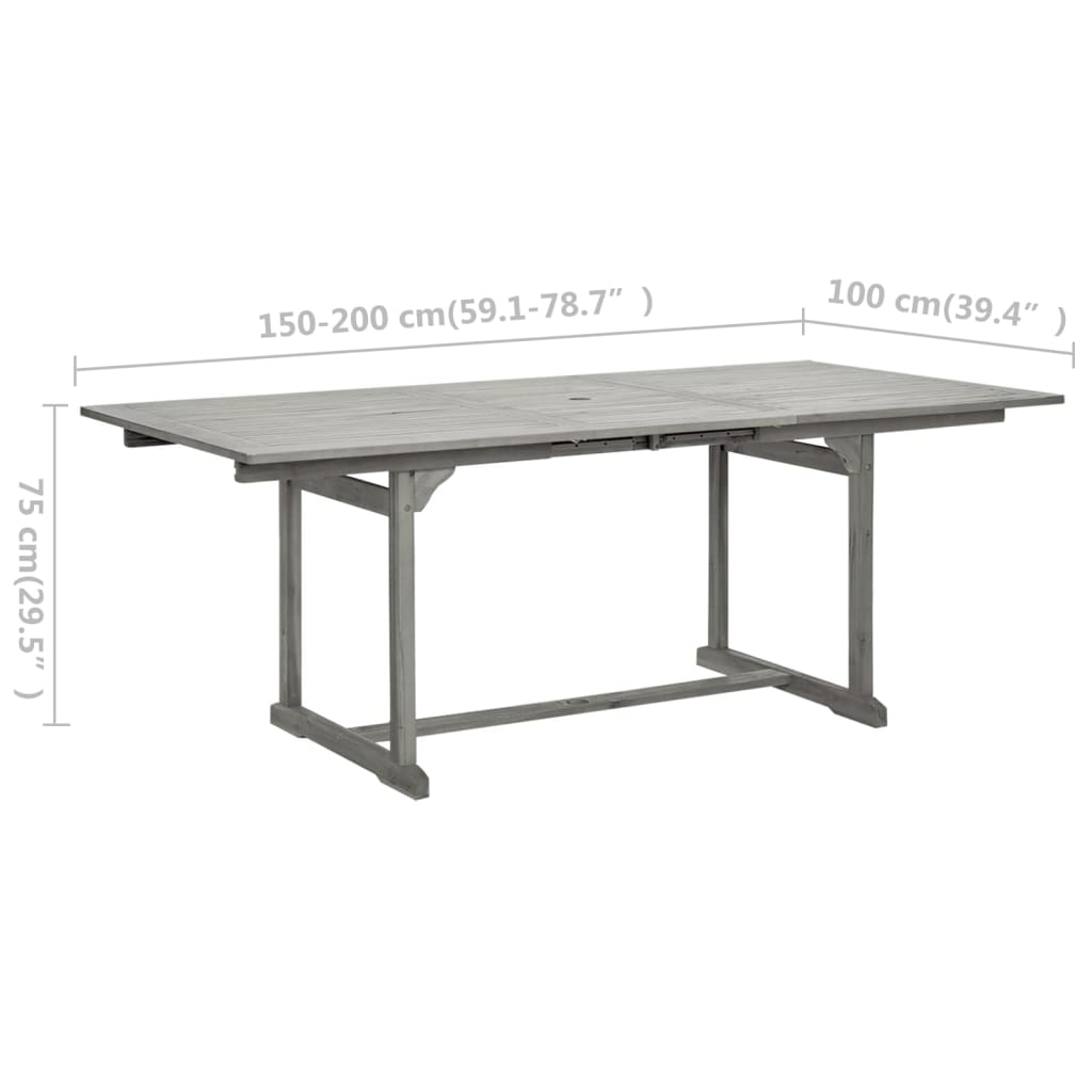 Mesa de jantar p/ jardim (150-200)x100x75 cm acácia maciça