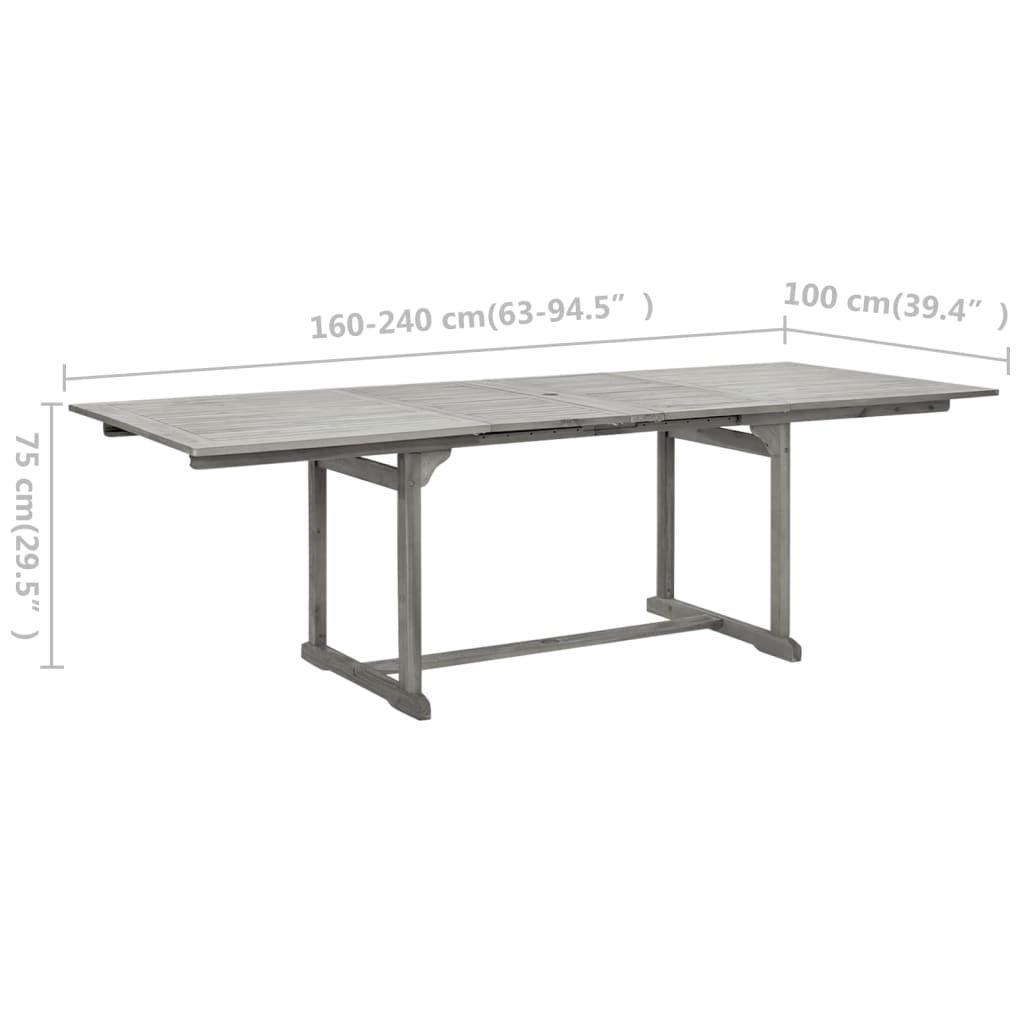 Mesa de jantar p/ jardim (160-240)x100x75 cm acácia maciça