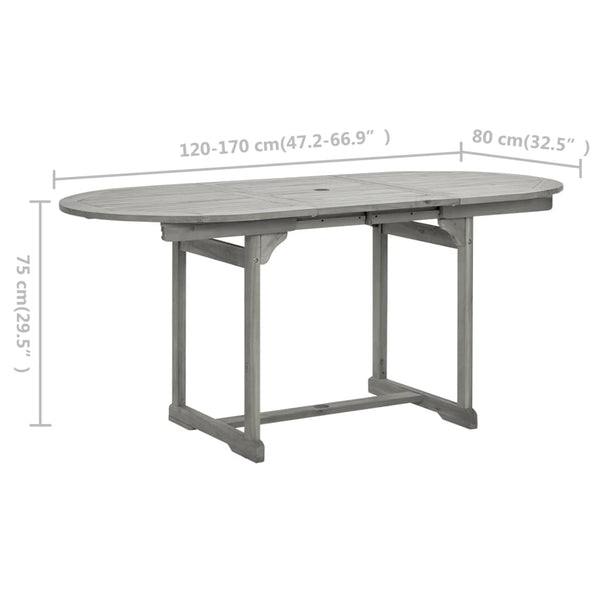 Mesa de jantar p/ jardim (120-170)x80x75 cm acácia maciça