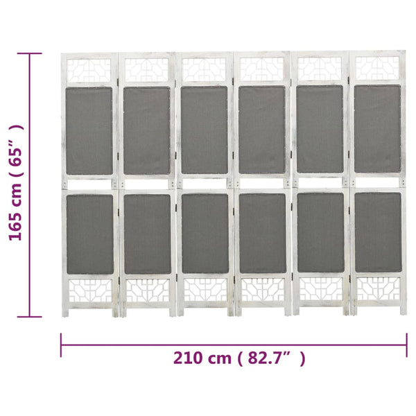 Biombo com 6 painéis 210x165 cm tecido cinzento