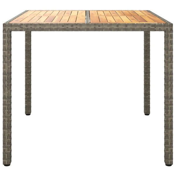 Mesa de jardim 90x90x75 cm vime PE e madeira de acácia cinzento