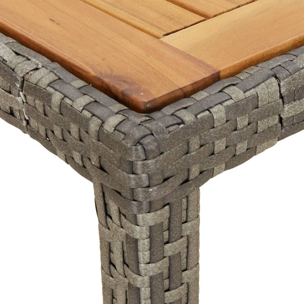 Mesa de jardim 90x90x75 cm vime PE e madeira de acácia cinzento