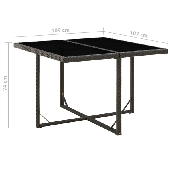 Mesa de jardim 109x107x74 cm vime PE e vidro preto