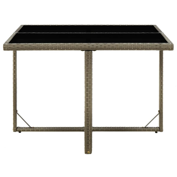 Mesa de jardim 109x107x74 cm vime PE e vidro cinzento