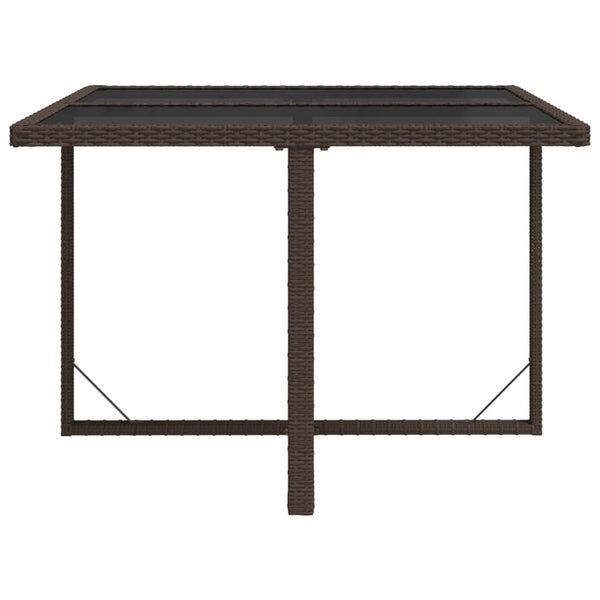 Mesa de jardim 109x107x74 cm vime PE e vidro castanho