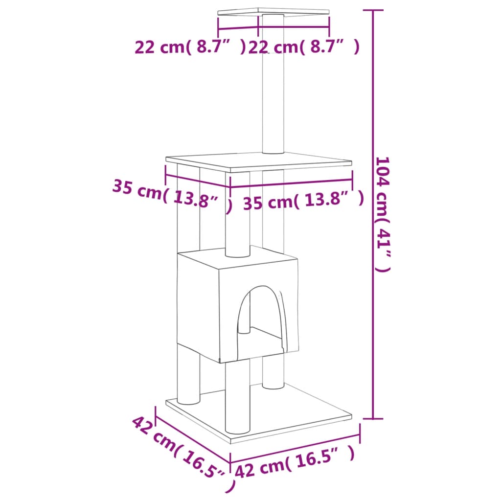 Árvore para gatos c/ postes arranhadores sisal 104 cm cor creme