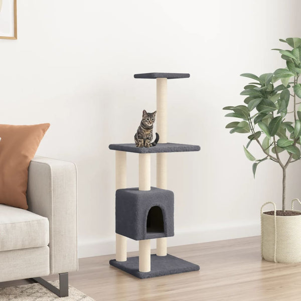 Árvore p/ gatos c/ postes arranhadores sisal 104cm cinza-escuro