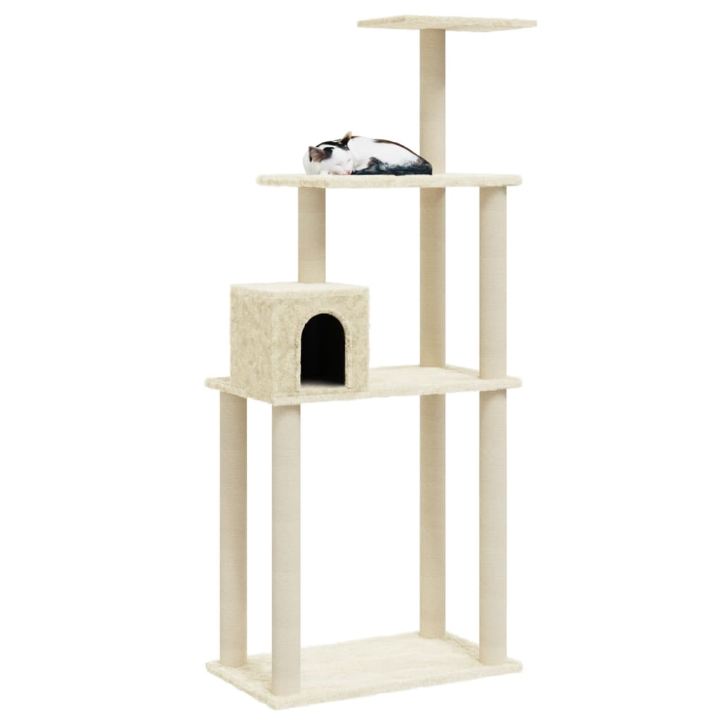 Árvore para gatos c/ postes arranhadores sisal 147 cm cor creme