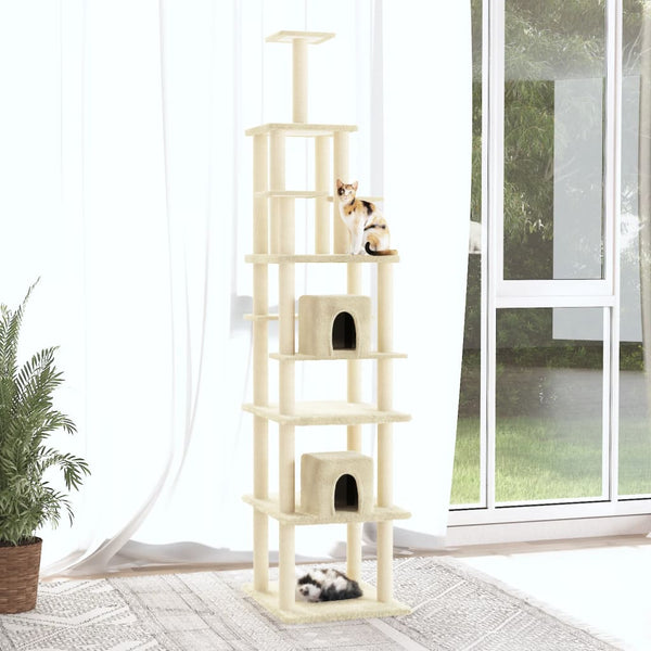 Árvore para gatos c/ postes arranhadores sisal 216 cm cor creme