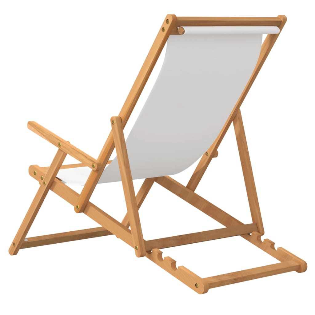 Cadeira de praia dobrável madeira de teca maciça cor creme