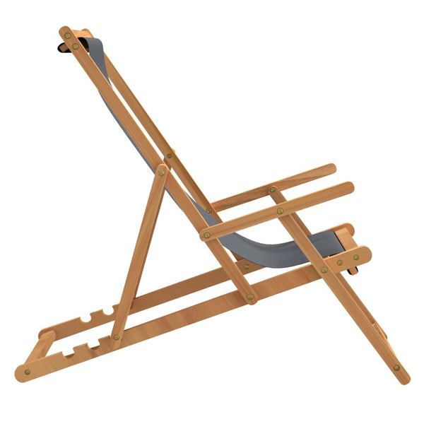 Cadeira de praia dobrável madeira de teca maciça cinzento