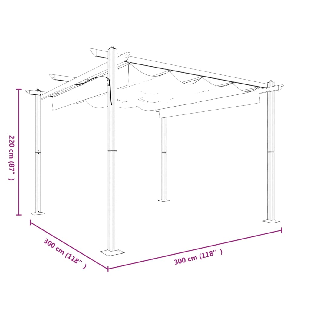 Gazebo de jardim com telhado retrátil 3x3 m cor creme