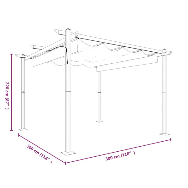 Gazebo de jardim com telhado retrátil 3x3 m cor creme