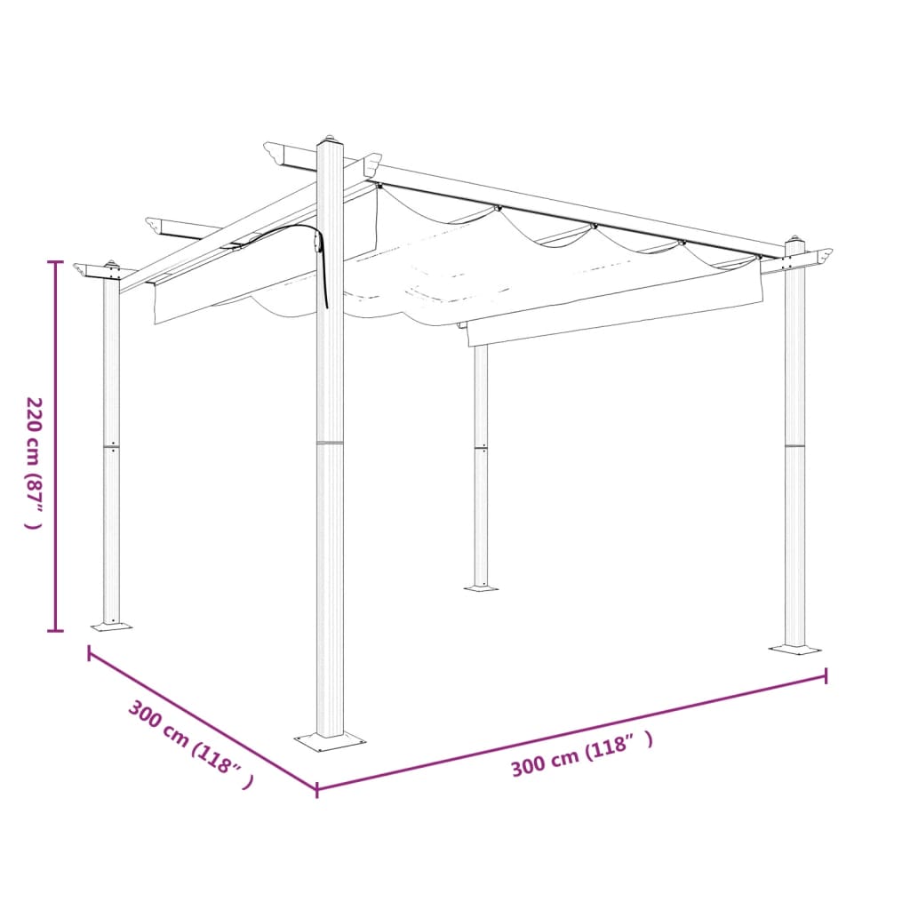 Gazebo de jardim com telhado retrátil 3x3 m antracite