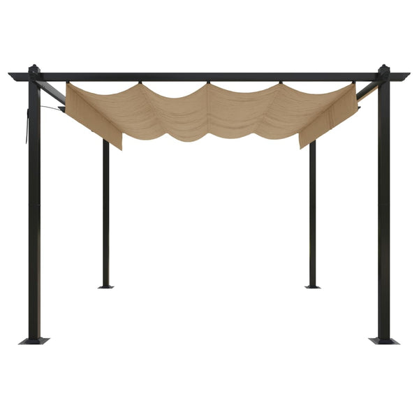 Gazebo de jardim com telhado retrátil 3x3 m cinza-acastanhado