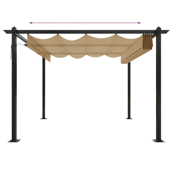 Gazebo de jardim com telhado retrátil 3x3 m cinza-acastanhado