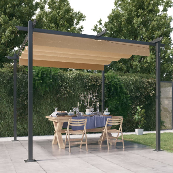 Gazebo de jardim com telhado retrátil 3x3 m cinza-acastanhado