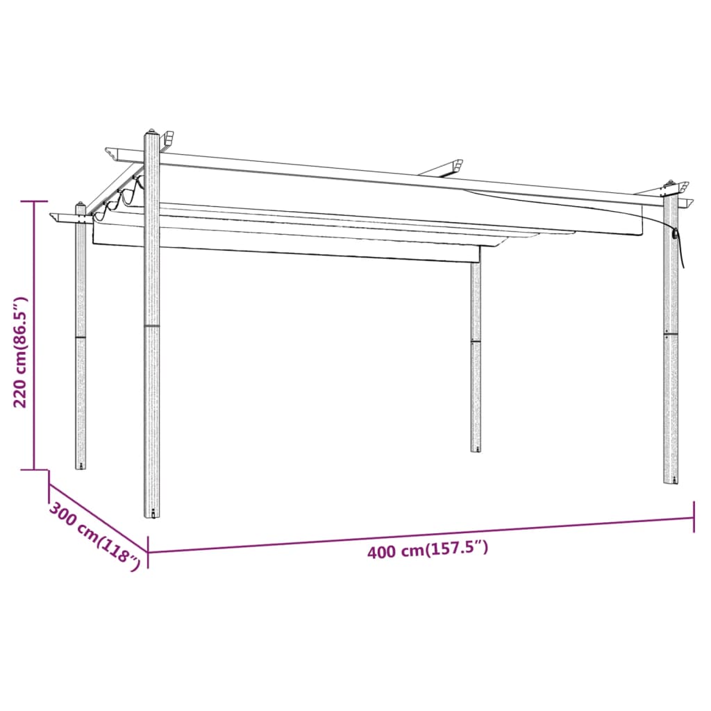 Gazebo de jardim com telhado retrátil 4x3 m antracite