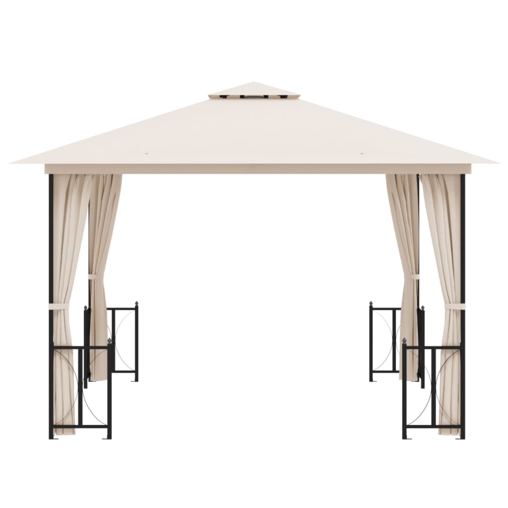 Gazebo com paredes laterais e telhado duplo 3x3 m cor creme