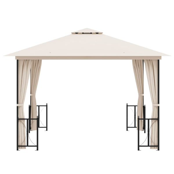 Gazebo com paredes laterais e telhado duplo 3x3 m cor creme