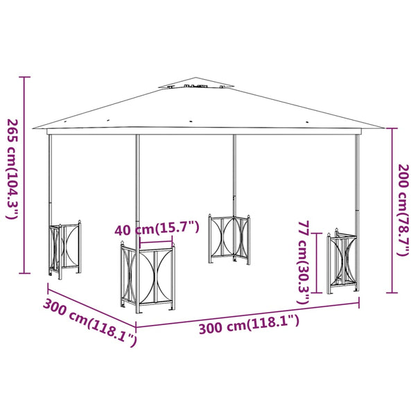 Gazebo com paredes laterais e telhado duplo 3x3 m cor creme