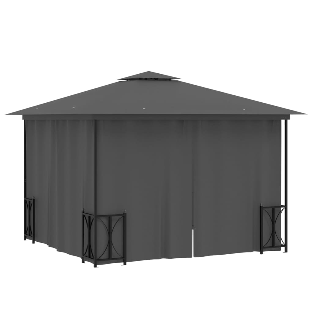 Gazebo com paredes laterais e telhado duplo 3x3 m cor antracite