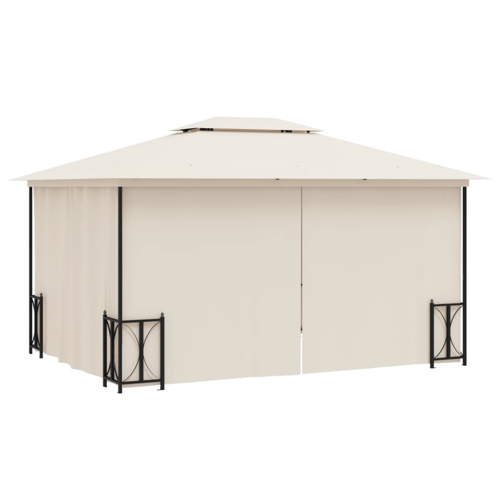 Gazebo com paredes laterais e telhado duplo 3x4 m cor creme