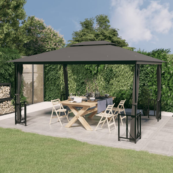 Gazebo com paredes laterais e telhado duplo 3x4 m cor antracite