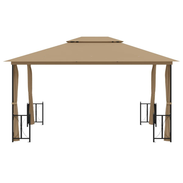 Gazebo c/ paredes laterais e telhado duplo 3x4 m cinza-acast.