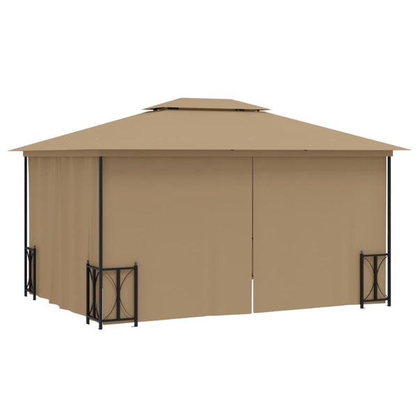 Gazebo c/ paredes laterais e telhado duplo 3x4 m cinza-acast.