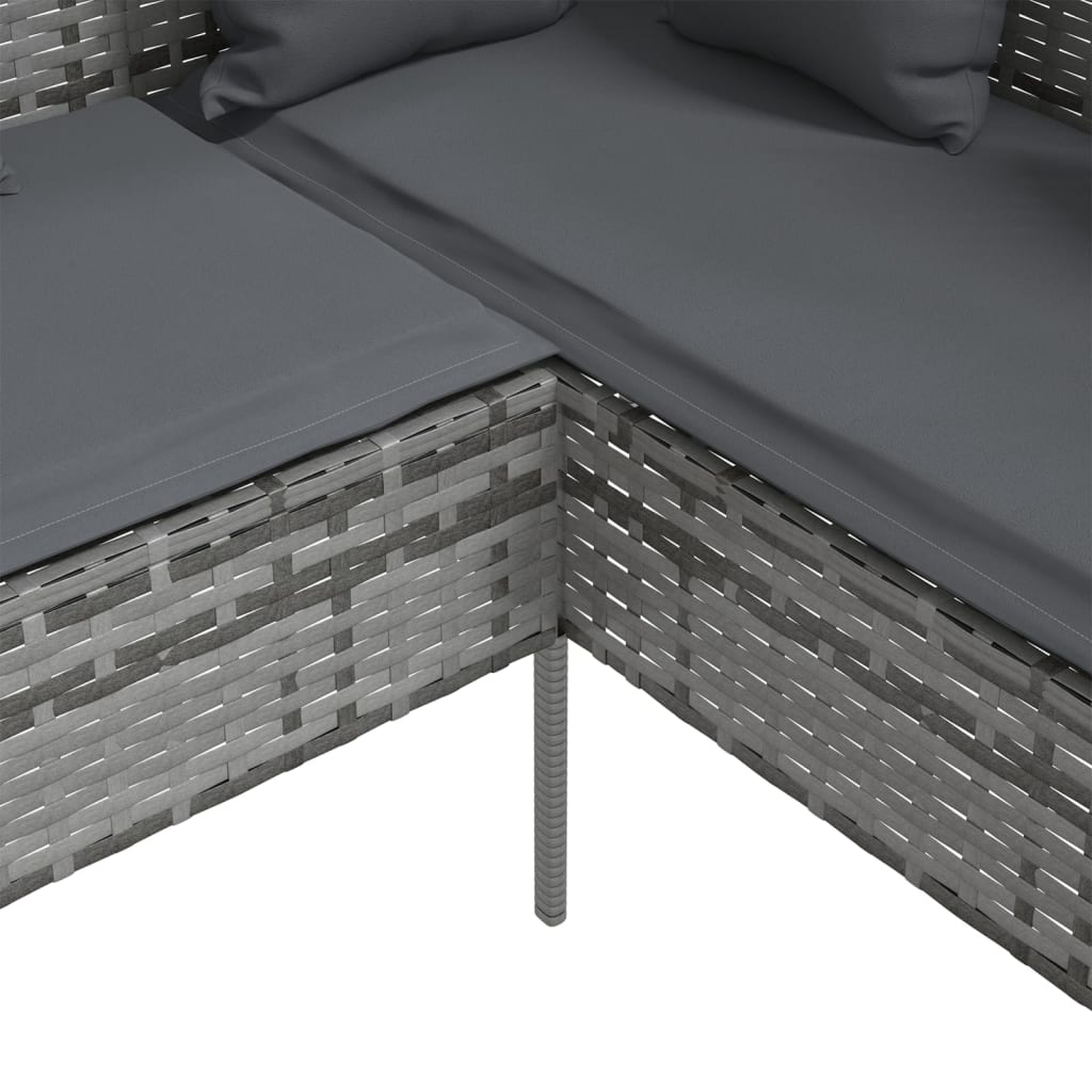 Sofá formato em L com almofadões vime PE cinzento
