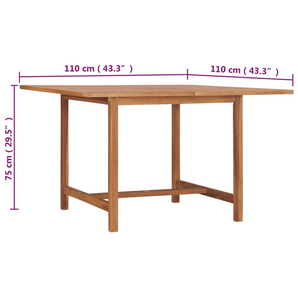 Mesa de jantar p/ jardim 110x110x75 cm madeira de teca maciça