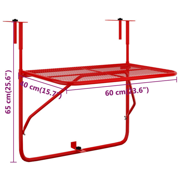 Mesa para varanda 60x40 cm aço vermelho
