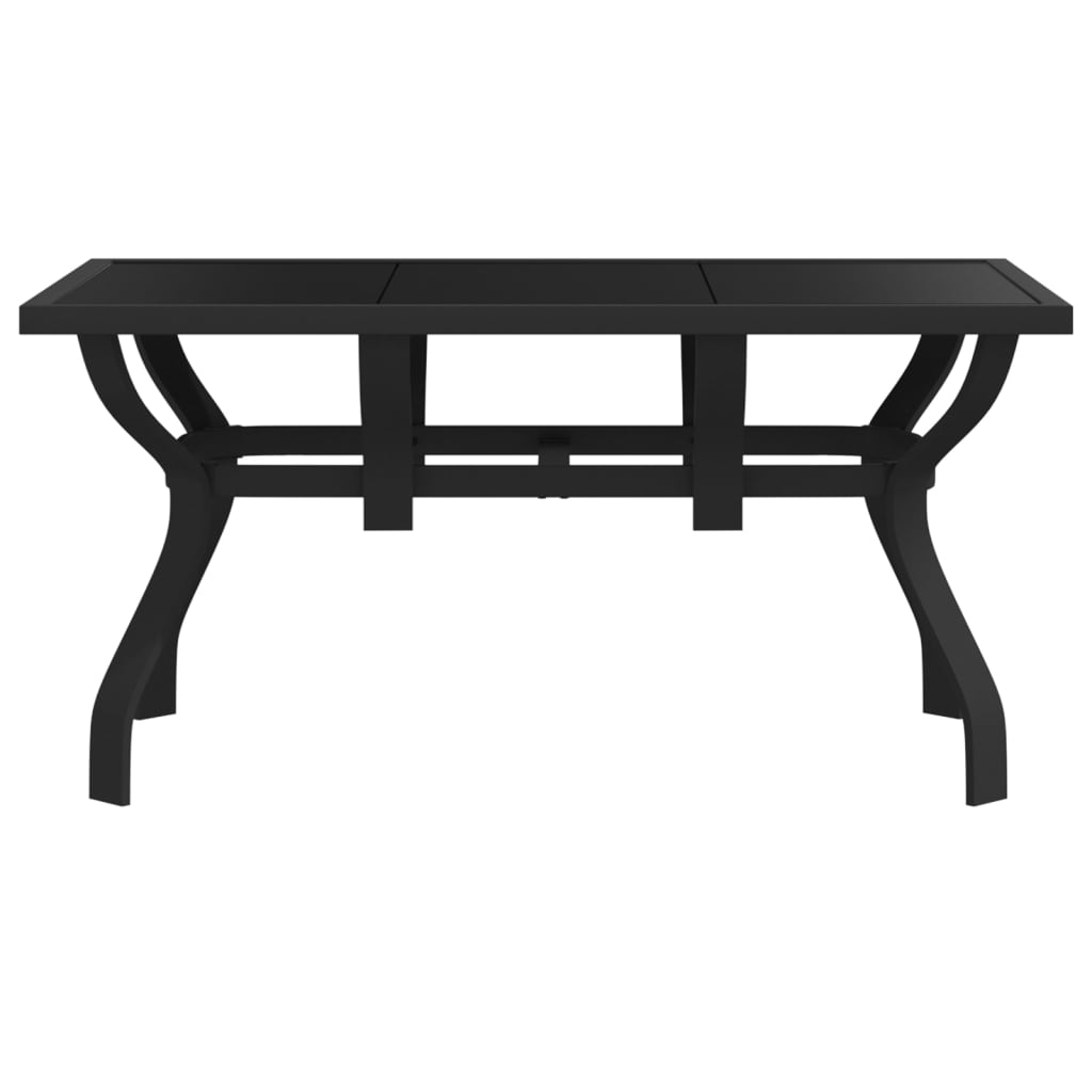 Mesa de jardim 140x70x70 cm aço e vidro preto