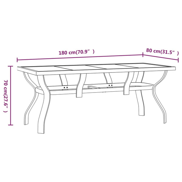 Mesa de jardim 180x80x70 cm aço e vidro preto