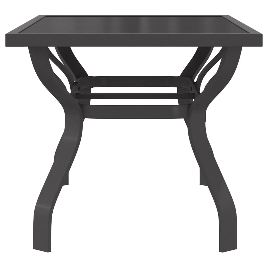 Mesa de jardim 140x70x70 cm aço e vidro cinza/preto